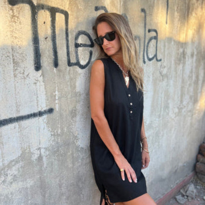 Noelia - Robe Sans Manches à Boutons et Décolleté en V pour Femme
