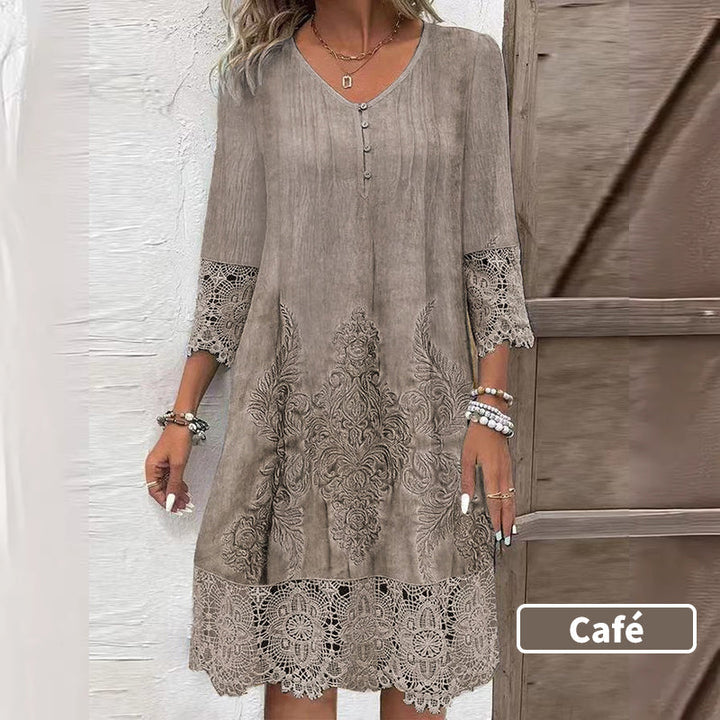 Maia - Robe élégante en dentelle à demi-manches et décolleté en V pour femmes