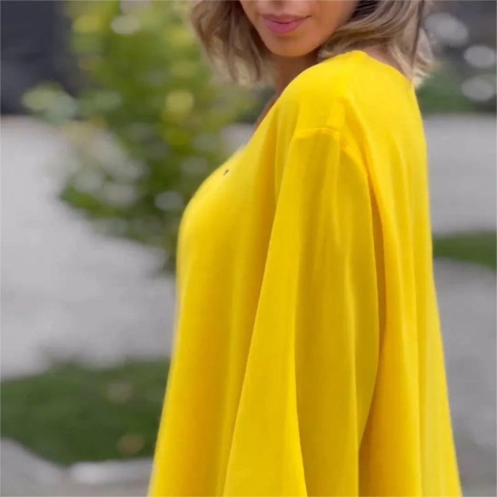 Quorina - Blouse Femme en Chiffon Col V Zippé Manches 3/4 Fluide Élégante