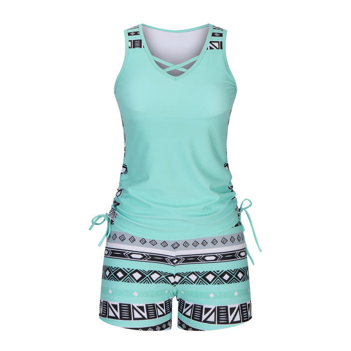 Tovienne - Tankini femme deux pièces col V shorts imprimé géométrique